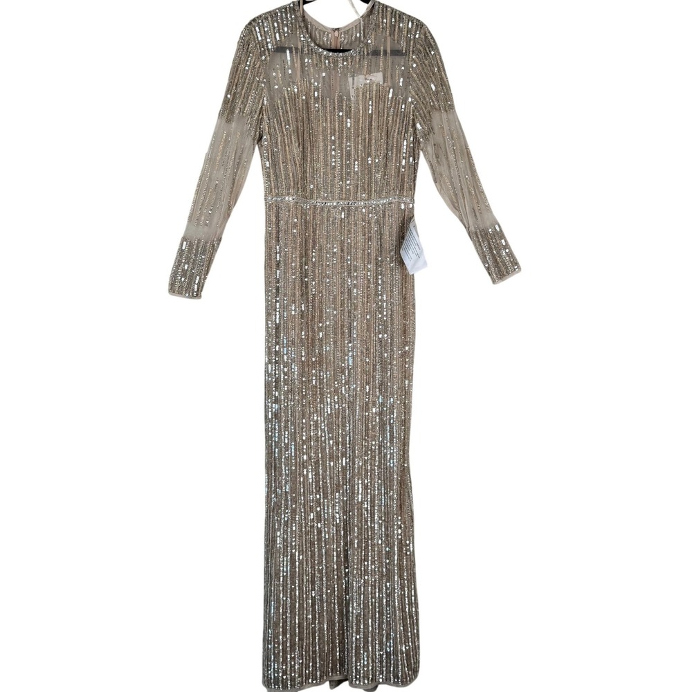 Mac Duggal 93629 Rose Gold Sequin Gown Long Sleeve Formal Evening Dress 12